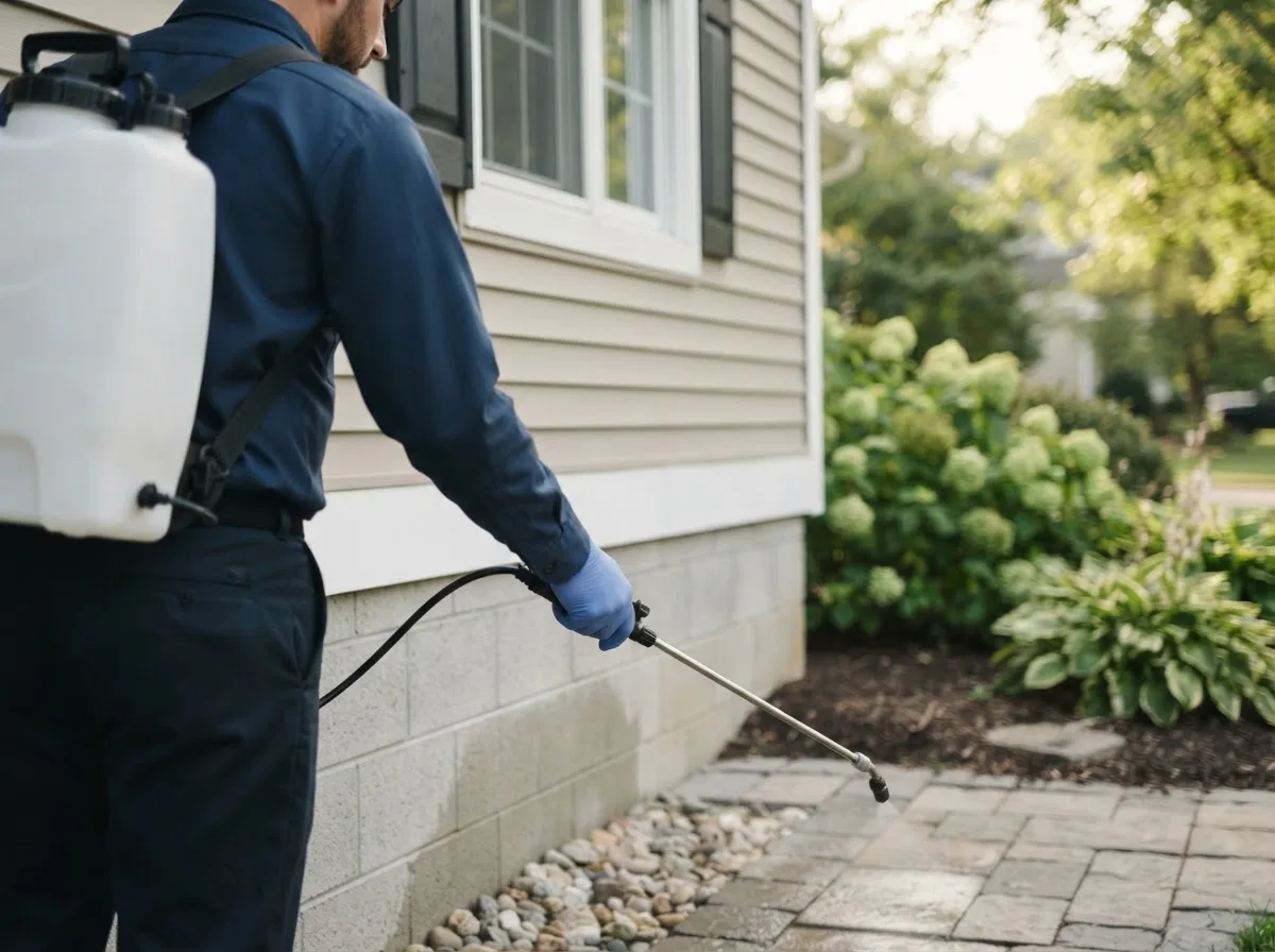 Pest control technician inspecting a home in Lewiston, ID